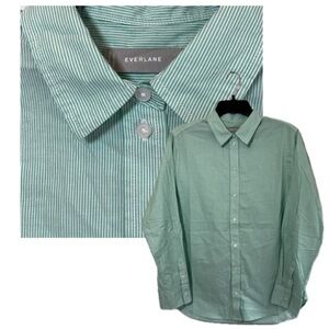 NEW Everlane Women’s L/S Mint Green Button Down Shirt Stripes Cotton Lightweight